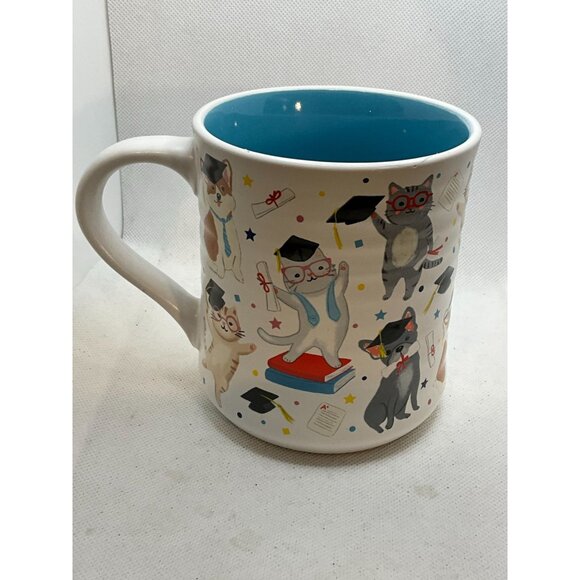 Graduation Cat-Themed Ceramic Mug By Clementine Paper Inc. 16 Oz Teal Interior & - Picture 2 of 6